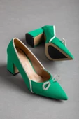 Saten Taşlı Kalın Topuk Yeşil Kadın Stiletto thumbnail 3