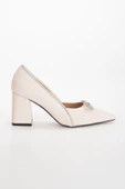 Saten Taşlı Kalın Topuk Ten Kadın Stiletto - 4