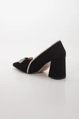 Saten Taşlı Kalın Topuk Siyah Kadın Stiletto - 6