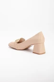 Büyük Küçük Numara Küt Burun Tokalı Cilt Nude Kadın Kalın Topuklu Ayakkabı thumbnail 5