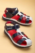 Şirin Genç Ortopedik Kafes Lacivert Kırmızı Erkek Çocuk Sandalet thumbnail 2
