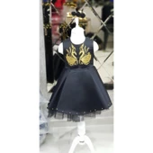 MODAVALS SİYAH İNCİ NAKIŞLI VARAK DETAYLI ÖZEL TASARIM KIZ ÇOCUK ABİYE & TAÇ KOMBİN - 7