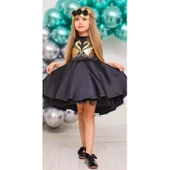 MODAVALS SİYAH İNCİ NAKIŞLI VARAK DETAYLI ÖZEL TASARIM KIZ ÇOCUK ABİYE & TAÇ KOMBİN - 5