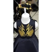 MODAVALS SİYAH İNCİ NAKIŞLI VARAK DETAYLI ÖZEL TASARIM KIZ ÇOCUK ABİYE & TAÇ KOMBİN - 8