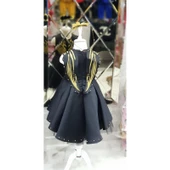 MODAVALS SİYAH İNCİ NAKIŞLI VARAK DETAYLI ÖZEL TASARIM KIZ ÇOCUK ABİYE & TAÇ KOMBİN - 9