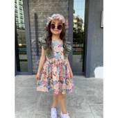 MODAVALS ŞAPKALI FIRFIRLI ÇİÇEK DESENLİ KIZ ÇOCUK ELBİSE - YEŞİL - 2