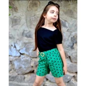 MODAVALS KIZ ÇOCUK PUANTİYELİ KEMERLİ ŞORT VE BLUZ KOMBİN - YEŞİL - 4