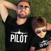 MODAVALS PİLOT/CO-PİLOT BABA ÇOCUK TSHIRT AİLE KOMBİN - SİYAH - 1