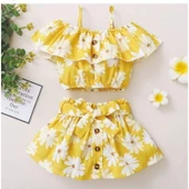 MODAVALS PAPATYA DESENLİ DÜĞME DETAYLI YAZLIK KIZ ÇOCUK ETEKLİ KOMBİN - 5