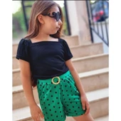 MODAVALS KIZ ÇOCUK PUANTİYELİ KEMERLİ ŞORT VE BLUZ KOMBİN - YEŞİL - 7