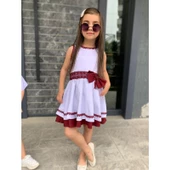 MODAVALS KARDEŞ KOMBİN DANTEL DETAYLI PAMUKLU KIZ ÇOCUK ELBİSE - BORDO - 2