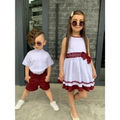 MODAVALS KARDEŞ KOMBİN DANTEL DETAYLI PAMUKLU KIZ ÇOCUK ELBİSE - BORDO - 3