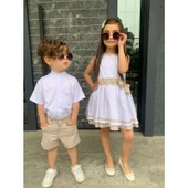 MODAVALS KARDEŞ KOMBİN DANTEL DETAYLI PAMUKLU KIZ ÇOCUK ELBİSE - KREM - 5