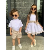 MODAVALS KARDEŞ KOMBİN KETEN ŞORTLU ERKEK ÇOCUK TAKIM - KREM - 4