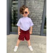 MODAVALS KARDEŞ KOMBİN KETEN ŞORTLU ERKEK ÇOCUK TAKIM - BORDO - 2