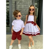 MODAVALS KARDEŞ KOMBİN KETEN ŞORTLU ERKEK ÇOCUK TAKIM - BORDO - 6