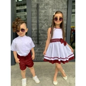 MODAVALS KARDEŞ KOMBİN DANTEL DETAYLI PAMUKLU KIZ ÇOCUK ELBİSE - BORDO - 7