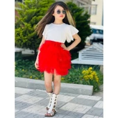 MODAVALS KIZ ÇOCUK TÜTÜ ETEKLİ KAŞKORSE BLUZLU KOMBİN - KIRMIZI - 3