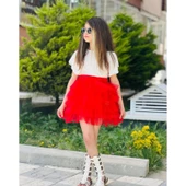 MODAVALS KIZ ÇOCUK TÜTÜ ETEKLİ KAŞKORSE BLUZLU KOMBİN - KIRMIZI - 2