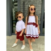 MODAVALS KARDEŞ KOMBİN KETEN ŞORTLU ERKEK ÇOCUK TAKIM - BORDO - 4