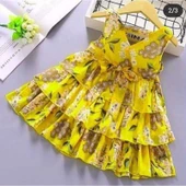 MODAVALS LİMON SARI KARDEŞ KOMBİN ÇİÇEKLİ KIZ ÇOCUK ELBİSE & BANDANA KOMBİN - 2