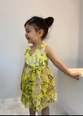 MODAVALS LİMON SARI KARDEŞ KOMBİN ÇİÇEKLİ KIZ ÇOCUK ELBİSE & BANDANA KOMBİN - 3