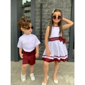 MODAVALS KARDEŞ KOMBİN KETEN ŞORTLU ERKEK ÇOCUK TAKIM - BORDO - 5