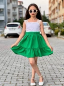 MODAVALS DANTEL DETAYLI BLUZ VE FIRFIRLI ETEK KIZ ÇOCUK KOMBİN - YEŞİL - 2