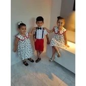 MODAVALS KARDEŞ KOMBİN KIZ ÇOCUK KALP DETAYLI ELBİSE - 4