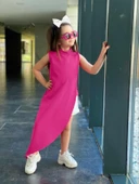 MODAVALS KIZ ÇOCUK FUŞYA HÜRREM KUMAŞ ASİMETRİK TUNİK ALT ÜST TAKIM 847126935 - 2