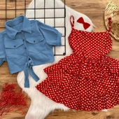 MODAVALS KIZ ÇOCUK KOT BOLEROLU PUANTİYE DETAYLI KIRMIZI ELBİSE 647892131 - 5