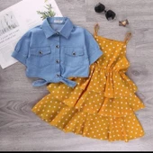 MODAVALS KIZ ÇOCUK KOT BOLEROLU PUANTİYE DETAYLI SARI ELBİSE 647892133 - 6