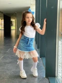 MODAVALS KIZ ÇOCUK KARPUZ KOL BLUZLU DANTEL DETAY KOT ETEKLİ ALT ÜST TAKIM 541236987 - 3