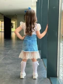 MODAVALS KIZ ÇOCUK KARPUZ KOL BLUZLU DANTEL DETAY KOT ETEKLİ ALT ÜST TAKIM 541236987 - 5