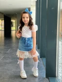 MODAVALS KIZ ÇOCUK KARPUZ KOL BLUZLU DANTEL DETAY KOT ETEKLİ ALT ÜST TAKIM 541236987 - 1