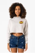 Big Bang Theory Bang Logo Beyaz Kırçıllı Kadın Crop Kapşonlu thumbnail 1