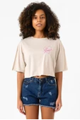 Blackpink Jisoo Signature Bej Kadın Crop Tshirt - 1