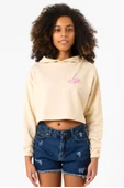 Blackpink Lisa Signature Bej Kadın Crop Kapşonlu thumbnail 1