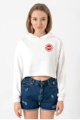 Chicago Fire Logo Ekru Kadın Crop Kapşonlu thumbnail 1