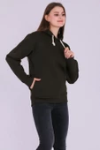 Haki Basic Oversize Kadın Kapüşonlu Hoodie 3 iplik Sweatshirt thumbnail 5
