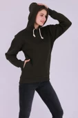 Haki Basic Oversize Kadın Kapüşonlu Hoodie 3 iplik Sweatshirt thumbnail 6