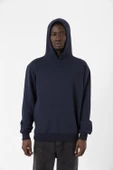 Lacivert Basic Oversize Erkek Kapüşonlu Hoodie 3 iplik Sweatshirt thumbnail 6