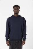 Lacivert Basic Oversize Erkek Kapüşonlu Hoodie 3 iplik Sweatshirt thumbnail 1