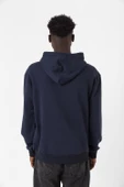 Lacivert Basic Oversize Erkek Kapüşonlu Hoodie 3 iplik Sweatshirt thumbnail 3