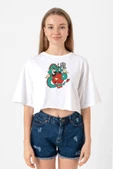 Dragon Samurai Anime Beyaz Kadın Crop Tshirt - 1