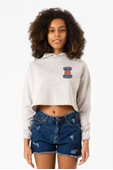 Dubious Handles Logo Beyaz Kırçıllı Kadın Crop Kapşonlu thumbnail 1