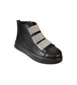 YAZKIŞ Kadın Siyah Ten Cilt Üzeri Taşlı Fermuarlı Düz Taban 10cm Bilekboyu Fashion Düz Bot - 2