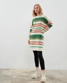 Modatalika Kadın Uzun Kollu Düz ve Desen Kombinli Oversize Triko Tunik thumbnail 4