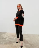 Modatalika Kadın Uzun Kollu Düz ve Kolları Desen Kombinli Oversize Triko Tunik thumbnail 8