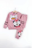 Kız Çocuk Minnie Mouse ve Daisy Duck Baskılı 3 İplik Şardonlu Kışlık Sweat ve Eşofman Alt Üst Takım - 1